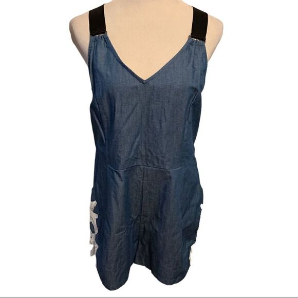 Adelyn Rae Blue Chambray Romper Sz L - Picture 1 of 6